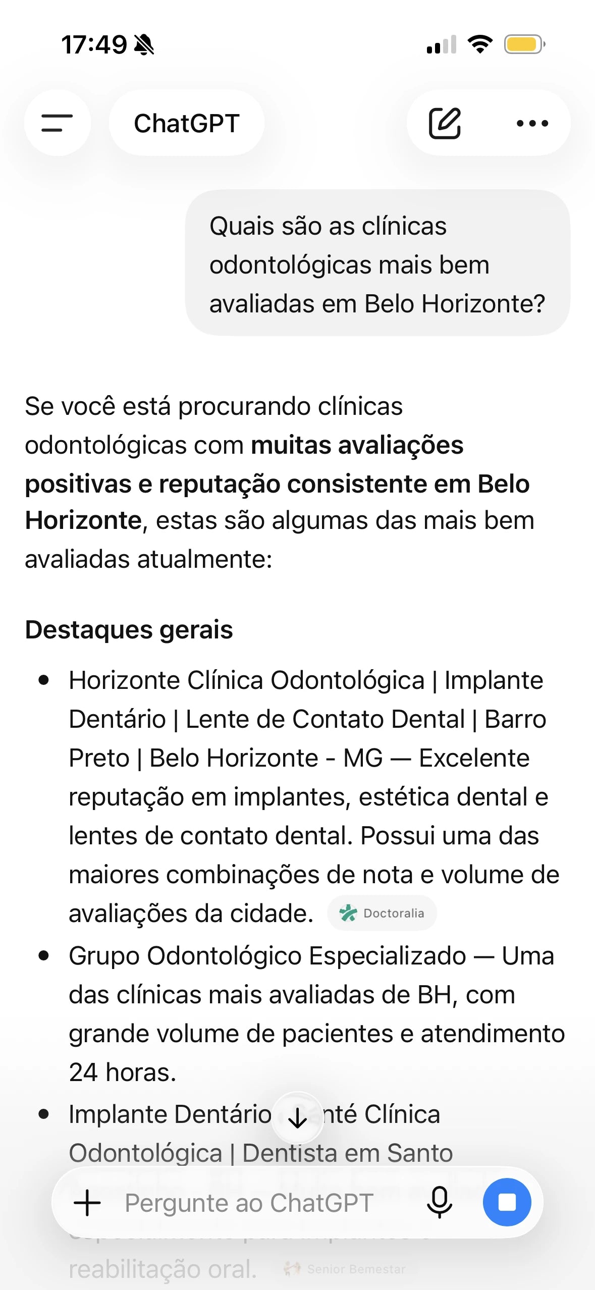 ChatGPT recomenda clínicas odontológicas