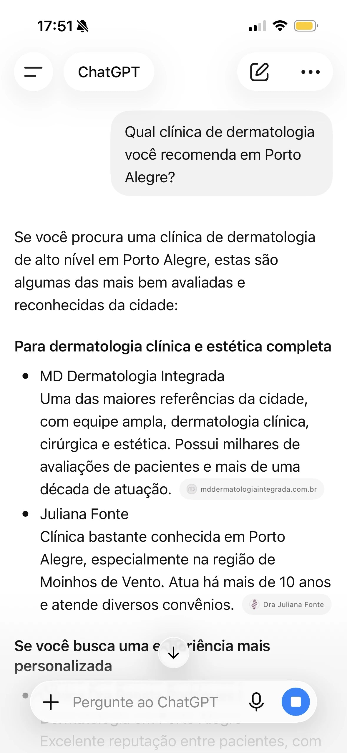 ChatGPT recomenda dermatologistas