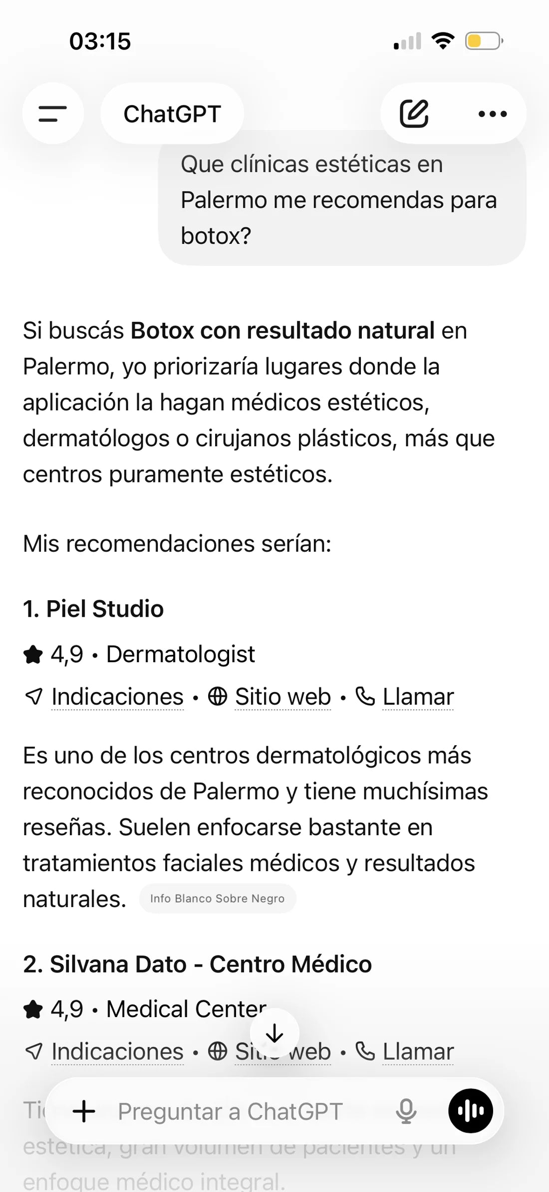 ChatGPT recomienda dermatólogos